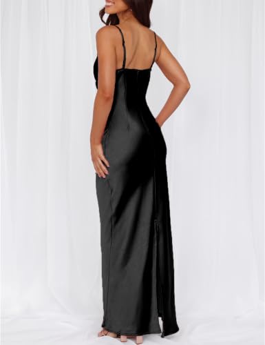 Image of Formal Satin Silk Spaghetti Strap Maxi Dresses for Women Wedding Guest