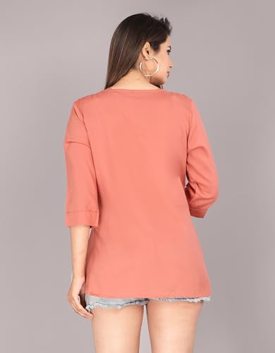 Image of Himanshi enterprises Women's Traditional Casual 3 /4 Sleeves Mandarin Nack Rayon Solid Short Kurti