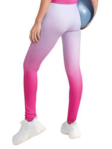 YiZYiF Kids Girls Gradient Shiny Dance Leggings High Waist Gymnastics Performance Tights Pants4