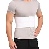 Broken Rib Brace for Men - Compression Chest Binder for Cracked Ribs Support & Chest Pain Relief - Rib Belt for Bruised Rib Cage (White, Fits 30”-45”)