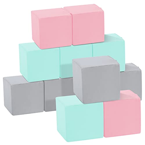 Image of TRENDBOX Toddler Foam Cubes, 12 Pcs 5.5inch Soft Foam Blocks with Detachable Washable Cover, Soft Stacking Blocks for Baby(Light Gray/Pink/Blue