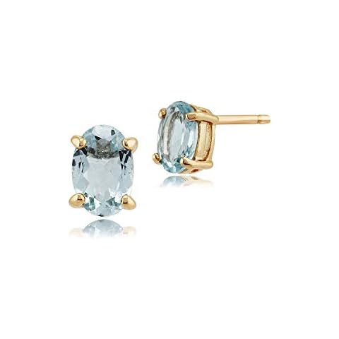 Gemondo Women 375 Gold 9ct Yellow Gold Oval Aquamarine Classic Claw Set Stud Earrings Blue 6x4mm Cover