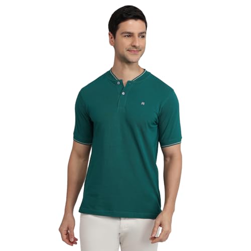 Image of Raymond Men Modern Fit Solid Pattern Pure Cotton Polo Neck Half Sleeve Casual T-Shirt