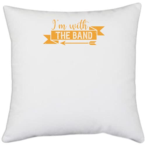 UDNAG White Polyester 'Mardi Gras | IÕm with The Band' Pillow Cover [16 Inch X 16 Inch]