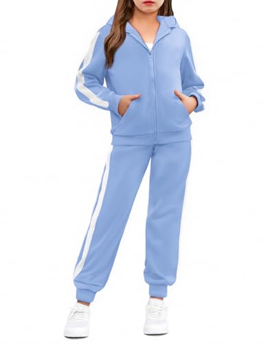 Arshiner Girls Tracksuit 2pcs Athletic Sweatsuits Sets Zip-Up Hooded Sweatshirt