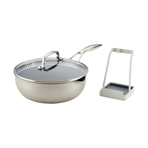 Image of Circulon Infinity Pan with ScratchDefense 24cm (2.8L) Non Stick Cookware, Induction Suitable, Dishwasher Safe with Multipurpose Tool Holder and Lid, Multipan, Metal Utensil Safe - Platinum