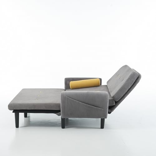 A ALFRESCOOL Sofa mit Schlaffunktion, Schlafsofa Klein, Cord Sofa 2 Sitzer, Kann als Sofa, Bett und Liegestuhl, Samtpolsterung für Wohnzimmer und Schlafzimmer, 180 * 128 * 53cm (Grau)