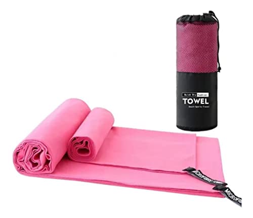 SpireHues Microfiber Travel Gym Yoga Towels Fast Drying Compact Beach Towel Light Weight Camping Towels Large Bath Sheet, 2 Packs(40 * 80cm+76 * 152cm), Pink