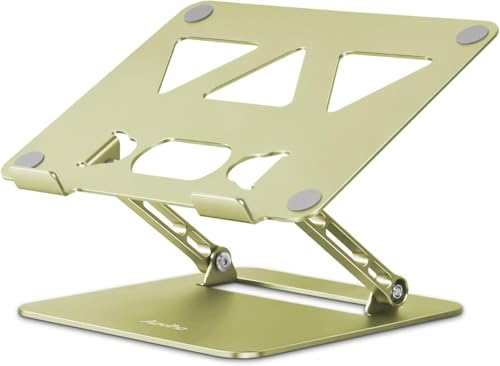 Image of Aoviho Laptop Stand for Desk,Adjustable Laptop Stand Holder and Riser,Foldable Aluminum Notebook Computer Stands for MacBook Air Pro HP Lenovo Dell Samsung Chromebook, 10-15.6 inch,Yellow Green