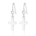 925 Sterling Silver Minimalist Shiny Polished Simple Small Christian Cross Dangle Drop Earrings