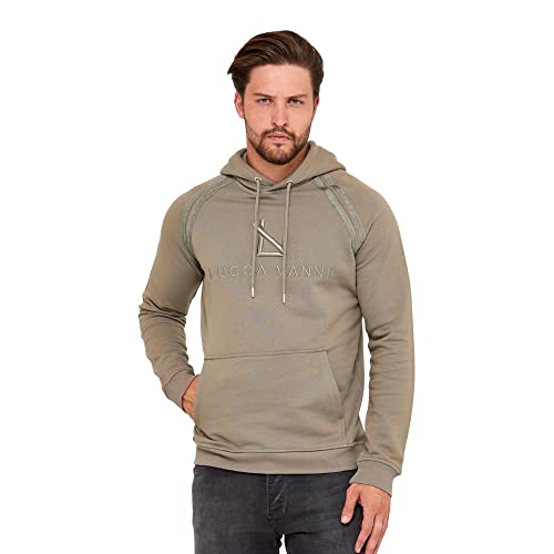 Sweat à capuche beige kaki rayé noir taille L vêtement homme