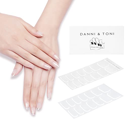 DANNI & TONI Semi Cured Gel Nail Strips Transparent Crystal Clear Nail Stickers Sheer Gel Polish Strips 28 Stickers Ultra-Glossy Long-Lasting Waterproof