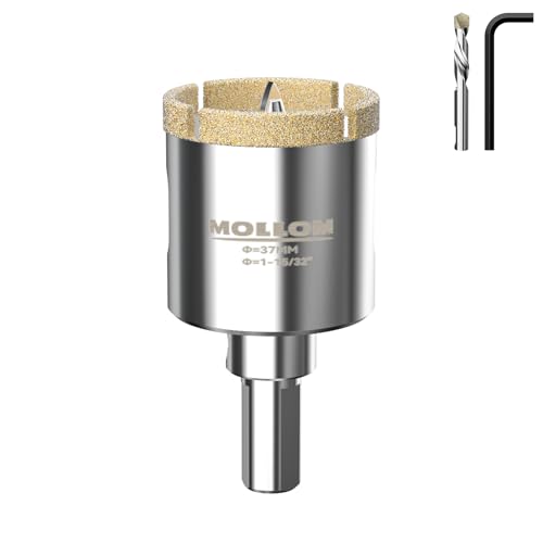 Image of MOLLOM 1-15 /32 inch (37mm) Diamond Hole Saw with 2 Pilot Drill Bit | Tile Hole Saw Smooth Cutting Porcelain Tiles,Ceramic,Marble,Granite