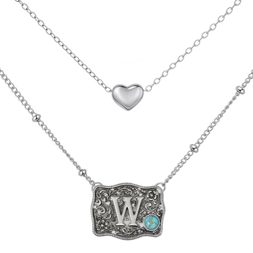 Image of Belt Buckle Bracelet Initial Letter A-Z Bracelets Western Cow Tag Bracelet Belt Buckle Necklace Western Style Initial Letter Pendant Necklace