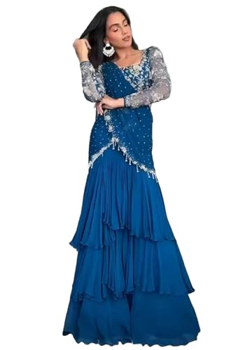 Sari de fiesta india de Georgette para bodas y grandes celebraciones de noche