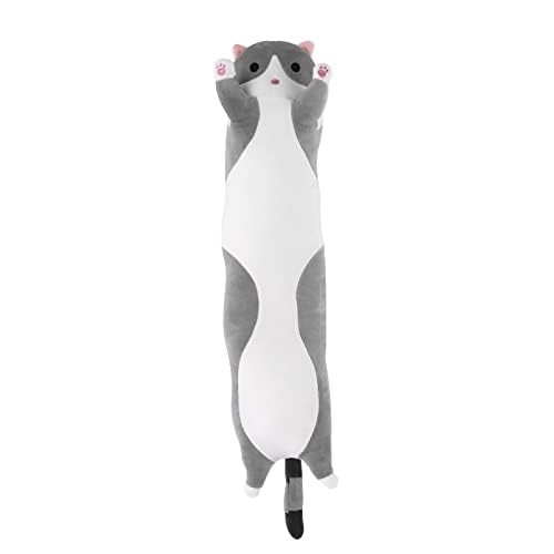 Shoze Cat Pillow Plush Toys Long Soft Cat Sleeping Cushion Sofa Pillow 70cm Cat Plushie Doll Stuffed Kitten Pillow Doll Toys Gift Animal Pillows for Kids Girlfriend Grey