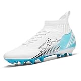 RROCDTE Soccer Shoes for Mens Womens High Top AG Long Spikes Students Game Sports Training Football Cleats White EU 41