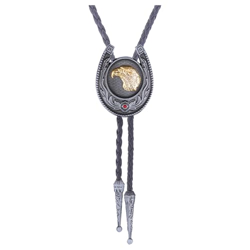 Image of HUABOLA CALYN Bolo Tie for Men- Western Cowboy Native American Golden Horse Bolo Tie