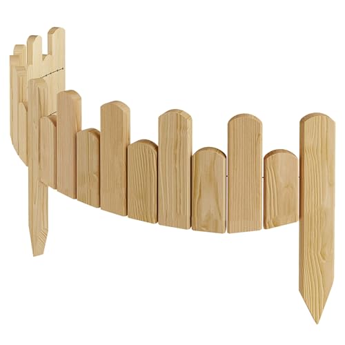 Floranica Beeteinfassung Rasenkante Höhe 15 cm Natur 100 cm lang Flexibler Gartenzaun Holz Rollzaun...