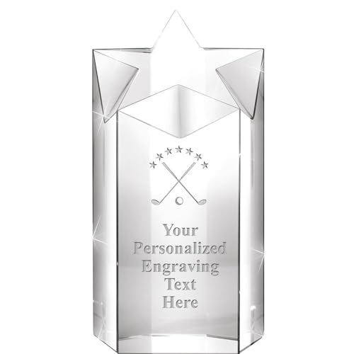 Crown Awards Personalized Crystal Trophy, 8" Engraved Golf Clubs and Ball Super Nova Crystal Award Prime