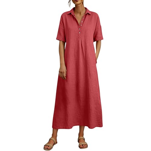 Robe longue d'été décontractée en lin à boutons pour femme