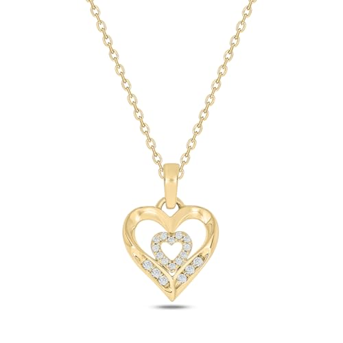 Cali Trove Diamond Double Heart Necklace For Women | 1/20 Ct, 1/4 Ct & 1/2 Ct Natural Diamonds | 10KT White, Rose, Yellow Gold | 18 Inch Chain Necklace | Minimalist Jewelry | Gold Jewelry Gifts