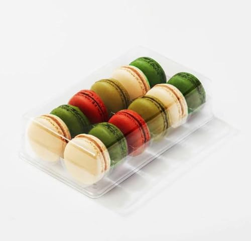 Pastry Chef's Boutique Clear Plastic French Macarons Small Gift Party Wedding Favor Boxes - Holds 12 Macarons - Pack of 10 (Clear Base)