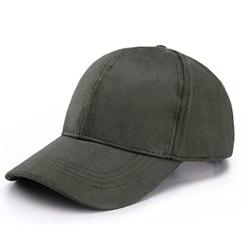 JOOWEN 6 Panel Faux Suede Baseball Cap Classic Adjustable Soft Plain Hat (Army Green)