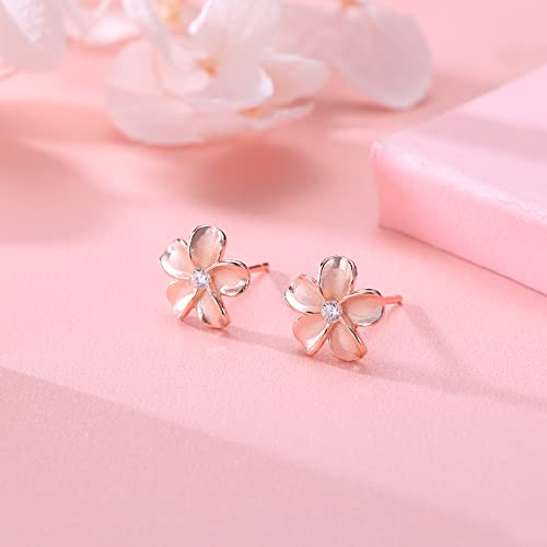 Reffeer AAE132-R Solid 925 Sterling Silver Plumeria Flower Stud Earrings For Women Teen Girls Crystal Flower Stud Earrings thumb #3