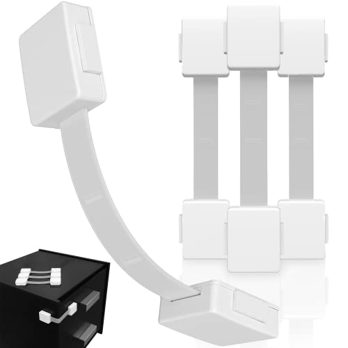 SKYLA HOMES Multipurpose Strap Locks For Cabinet & Drawer Child Safety - Adjustable Length - Reinforced 3M Adhesive - Baby Furniture Proofing, Secure Kitchen & Bathroom