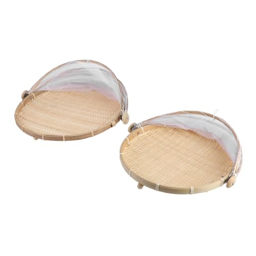 CIYODO 2pcs Storage Basket Food Cover Basket Japanese Decor Tent Basket Mesh Food Tray Woven Baskets Basket Screen Dome for Food Gauze Serving Asian Food Lid Weaving Khaki