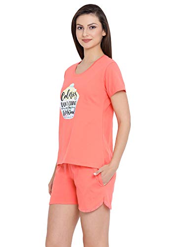 Image of Clovia Women's Cotton Rich Printed Top & Shorts