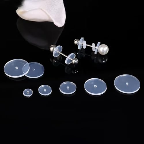 50Pcs Silicone Earring Backs Stopper for Piercings, Clear Discs Stabilizer Pads for Healing Non Pull Piercing Discs, 12mm Earlobe Support Patches (12mm)