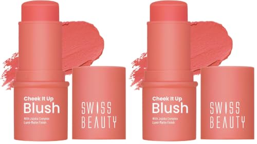 Image of Swiss Beauty Cheek It Up Blush for Cheeks|Lumi-Matte Finish | Lightweight | Easily Blendable | With Jojoba Oil | Shade- Too Cheeky, 8g (Pack of 2)