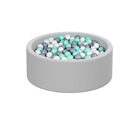 Image of Foam Ball Pit- Gray Ball Pit for Kids 36x11 with 200 Colored 2.2" Plastic Balls. Ball Pit for Toddlers, Babies, Young Children. Hours of Healthy Activity & Development(Gray/White/Light Green)