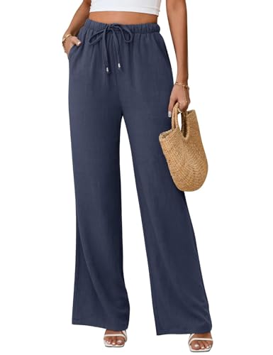 Image of Linen Pants for Women Flowy Palazzo Pants Boho High Waist Wide Leg Trousers Summer Beach Vacation Outfits 2026