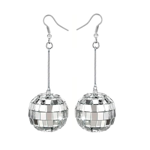 Clataly Disco Ball Orecchini Specchio Ball Orecchini 60s 70s Orecchini Dance Party Costume Accessori per le Donne Ragazze (Argento B)