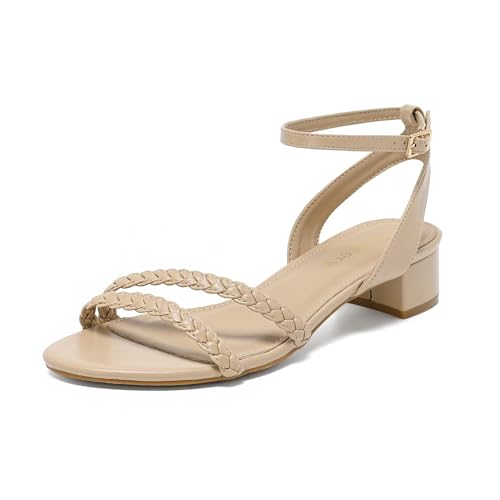 Hodeery Womens Open Toe Ankle Strap Low Heels Sandals 1 In Chunky Nude 8