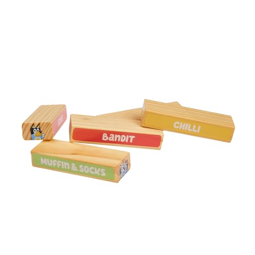 image for Bluey Tumbling Tower – 54 Colorful Wooden Blocks – Fun Family Game