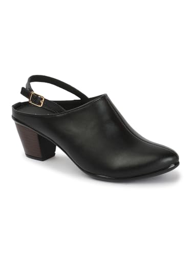 Image of Carlton London Women Comfortable Block Heel Round Toe Fashion Mule Shoes with Backstrap for Office, Casual and Formal Use