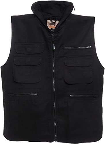CampCo Humvee Ranger Travel Vest For Men, Women, Unisex with Hideaway Hood - Vest for Camping, Photography, Hiking, Outdoor - 100% Cotton, Black, X Large, Christmas Gift