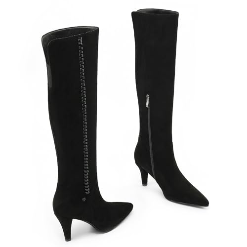 Knee High Boots Women Kitten Heel Suede Tall Boots for Women Pointed Toe Long Boots with Zip3