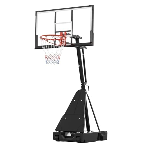 Basketball Hoop Outdoor 44 Inch Shatterproof PC Backboard 4.92-10FT Stepless Adjustable Height Portable Basketball Hoop with Wheels for Backyard Driveway and Court