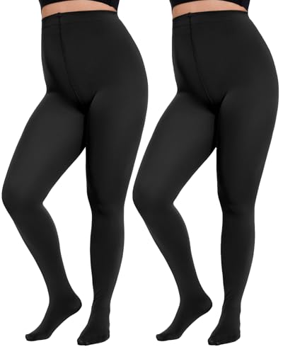 Citystl 2 Pairs Plus Size Tights for Women, 80D Opaque ...