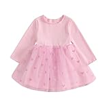 Infant Baby Girl Dress Long Sleeve Tulle Dress Toddler Tutu Dress Heart Mesh Princess Dress Sundress (Pink, 12-18 Months)