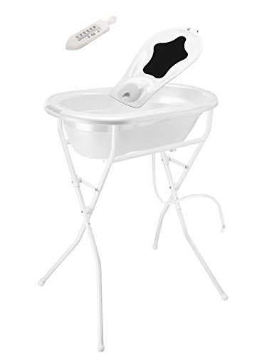 Rotho Babydesign Completo Set con Bañera con Soporte plegable, 0-12 Meses, Blanco, TOP Solución ideal para el baño, 21036000101