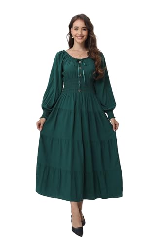 Image of OSTOO Women's 2026 Casual Long Sleeve Square Neck Smocked High Waist Flowy Maxi Dress,Boho Tiered Beach Party Dress