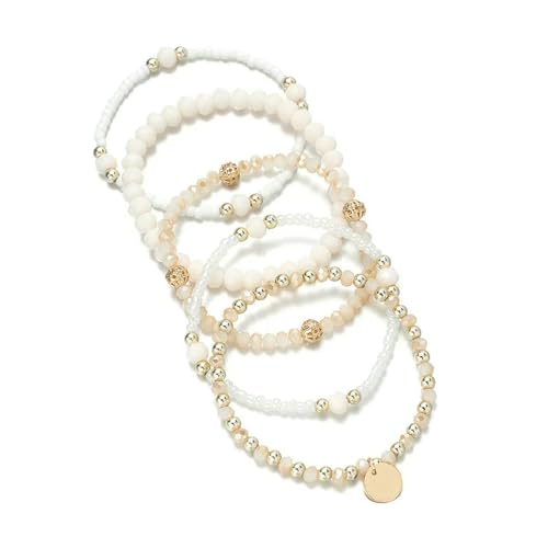VCODWCSJO Lot de 5 bracelets de perles en résine pour femme avec breloques rondes et élastiques