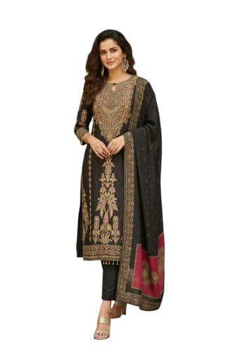 Image of Amazon Brand - Tavasya Womens Ethnic Motifs Embroidered Kurta Pant Set With Designer Long Dupatta