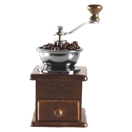 Molinillo de café antiguo | Molinillo de café con rebabas – pequeño de madera, manivela antigua de hierro fundido con ajustes de grado de molienda y